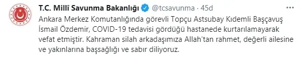 Son dakika: MSB acı haberi duyurdu: Topçu Astsubay Kıdemli Başçavuş İsmail Özdemir vefat etti - 1