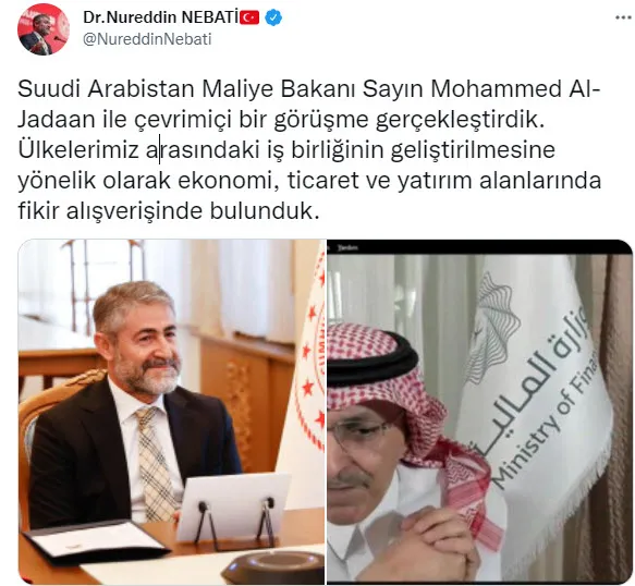 Hazine ve Maliye Bakanı Nureddin Nebati Suudi Arabistanlı mevkidaşı Al-Jadaan ile görüştü - 1