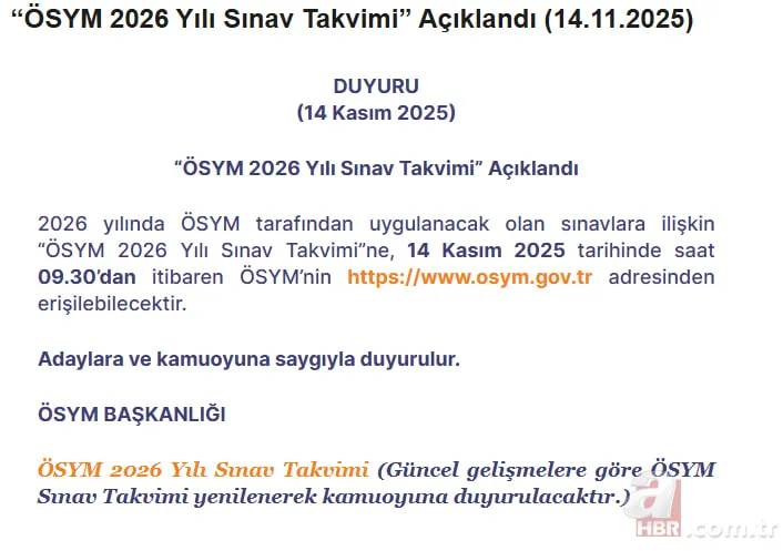 ÖSYM 2026 SINAV TAKVİMİ AÇIKLANDI! YKS, KPSS, YDS, ALES, MSÜ, DGS sınavları ne zaman yapılacak? 2