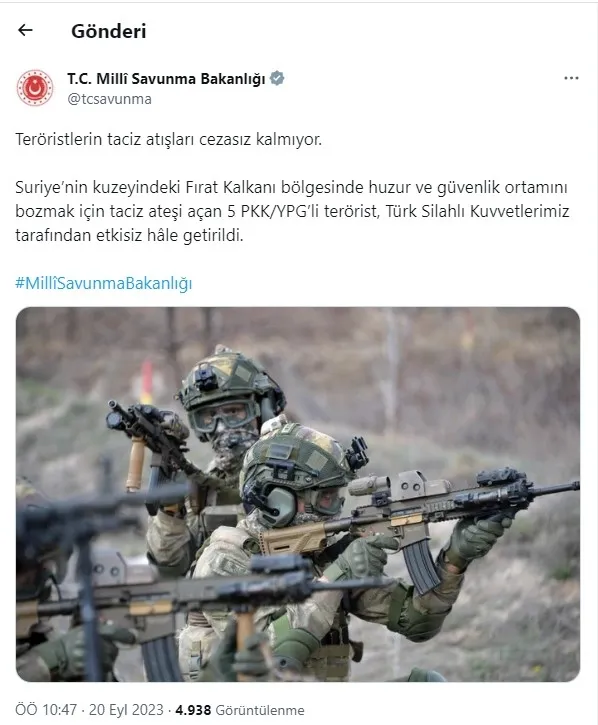 Son dakika | Fırat Kalkanı bölgesinde terör operasyonu! 5 terörist etkisiz hale getirildi - 1