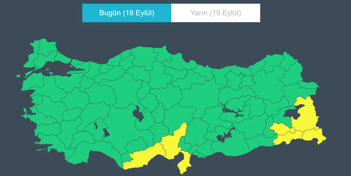 meteorolojiden-kuvvetli-yagis-ve-firtina-uyarisi-1789712470126.png Meteoroloji Genel Müdürlüğü 7 ili sarı kodlar uyardı. (Görsel: MGM)