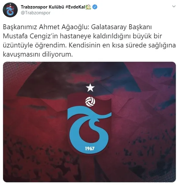 Trabzonspor'dan Mustafa Cengiz'e "geçmiş olsun" mesajı - 1