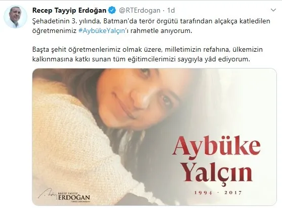 Son dakika: Başkan Erdoğan'dan Aybüke Yalçın mesajı - 1