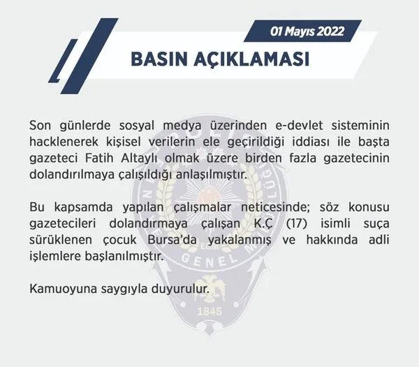 gazetecileri-dolandirmaya-calisan-kisi-yakalandi-emniyet-genel-mudurlugu-duyurdu-1651434001943.jpg Gazetecileri dolandırmaya çalışan kişi yakalandı! Emniyet Genel Müdürlüğü duyurdu - 2