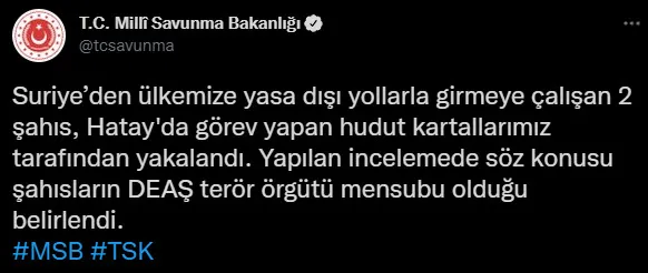 Son dakika: Hudut Kartalları 2 DEAŞ’lı teröristi yakaladı