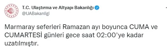 Son dakika: Marmaray seferleri Ramazan ayı boyunca uzatıldı | Ulaştırma Bakanlığı duyurdu - 2