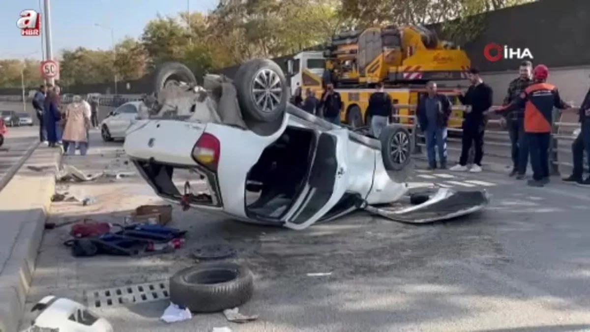 Otomobil karşı şeride geçerek ters döndü