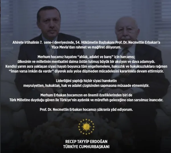 Cumhurbaşkanı Erdoğan'dan Erbakan mesajı - 1