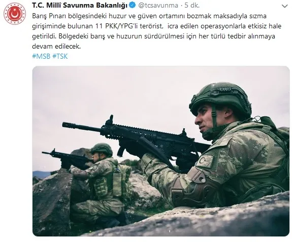 Son dakika: MSB: Barış Pınarı bölgesinde 11 PKK-YPG’li terörist öldürüldü - 1