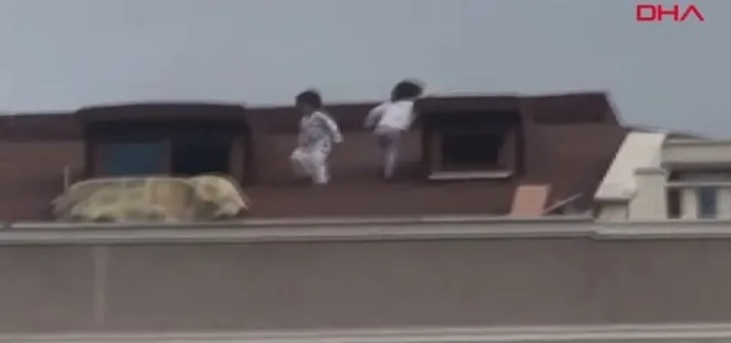Sultanbeyli’de korkunç anlar! İki küçük çocuk çatıda böyle görüntülendi