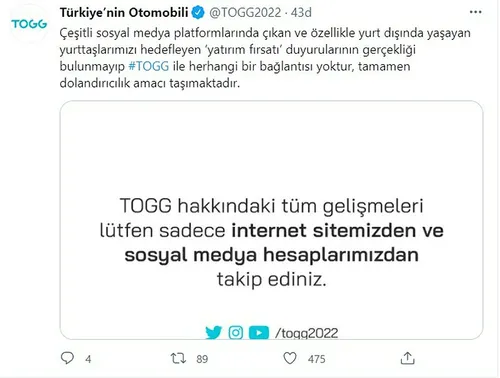 Son dakika: TOGG'dan sosyal medya dolandırıcılarına karşı uyarı - 1