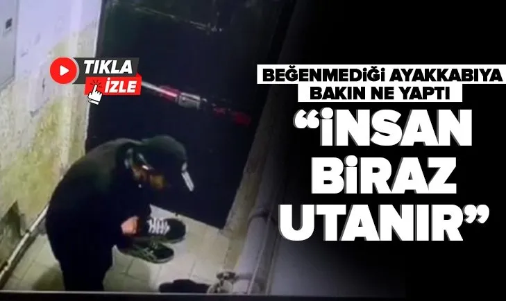 Sultangazi’de bir hırsız binadaki tüm ayakkabıları aldı beğenmediğini tükürüp bıraktı