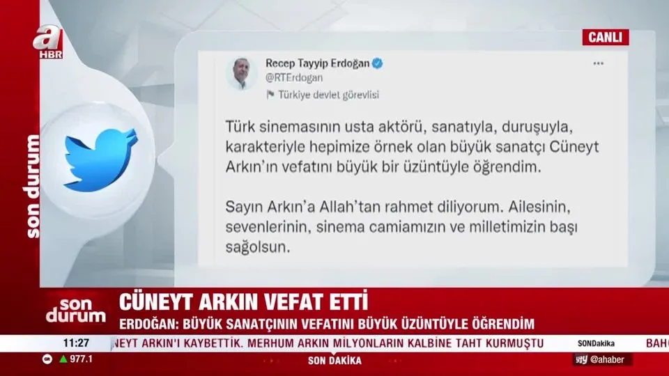 Başkan Erdoğan’dan Cüneyt Arkın için taziye mesajı