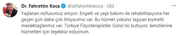 Sağlık Bakanı Fahrettin Koca'dan "Türkiye Fizyoterapistler Günü" mesajı - 1