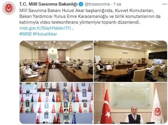 Milli Savunma Bakanı Hulusi Akar komutanlarla toplantı yaptı
