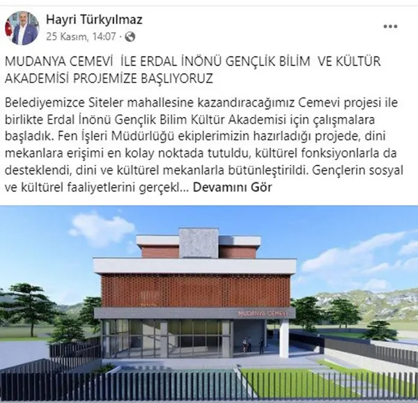 CHP’li Mudanya Belediye Başkanı Hayri Türkyılmaz vaat ettiği cemevinin 8 yılda ancak resmini çizebildi
