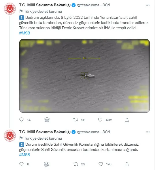 Yunanistan'ın düzensiz göçmenleri Türk kara sularına ittiği anlar İHA kamerasında - 1