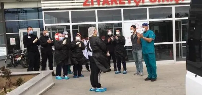 Kırklareli’nin ilk koronavirüs hastası UMKE personeli olan kadın alkışlarla taburcu edildi