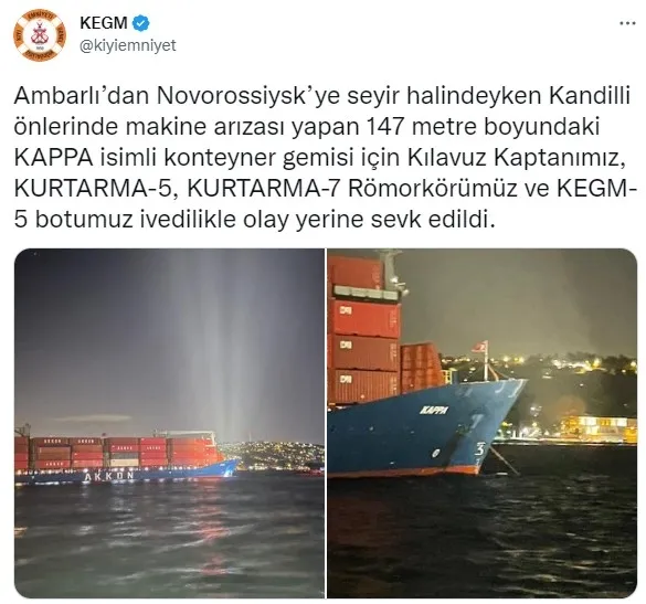 1668805741303.jpg İstanbul boğazı gemi trafiğine açıldı: Arıza yapan gemi Ahırkapı'ya çekildi - 3