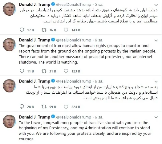 Trump’tan İran mesajı: Cesaretinizden ilham alıyoruz