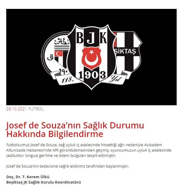 SON DAKİKA | Beşiktaş'tan flaş Josef de Souza açıklaması - 1