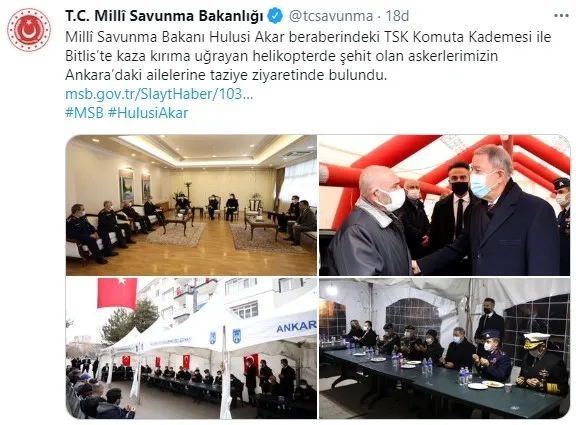 Bakan Hulusi Akar ve TSK komuta kademesinden Bitlis şehitlerinin Ankara’daki ailelerine taziye ziyareti