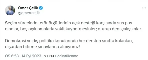 AK Parti Sözcüsü Ömer Çelik’ten CHP Sözcüsü Faik Öztrak’a dış politika ve terör tepkisi