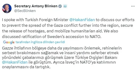 1698612781795.jpg Dışişleri Bakanı Fidan ABD’li mevkidaşı Blinken ile telefonda görüştü! Gündem: Gazze'deki insani durum - 3