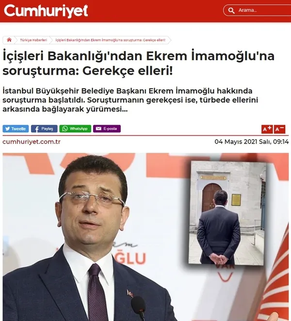 İçişleri Bakanlığı’ndan Sözcü, Cumhuriyet ve Birgün’ün Ekrem İmamoğlu haberlerine yalanlama!