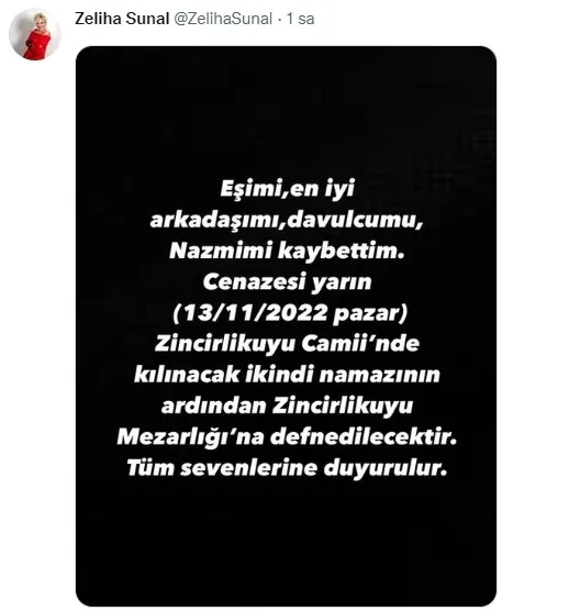 Son dakika: Sanatçı Zeliha Sunal’ın eşi Nazmi Sunal hayatını kaybetti | Zeliha Sunal kimdir?