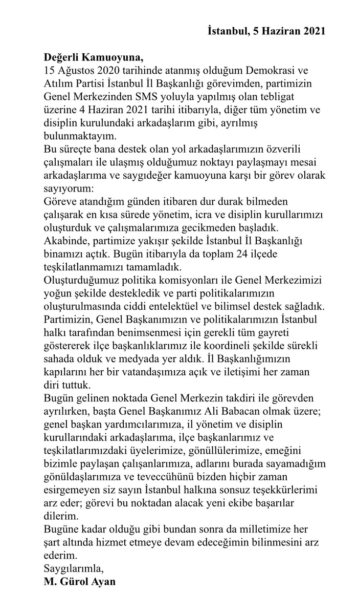 Son dakika: Ali Babacan’ın SMS demokrasisi! DEVA Partisi İstanbul İl Başkanı Gürol Ayan ile il yönetimi mesaj ile görevden alınmış - 1