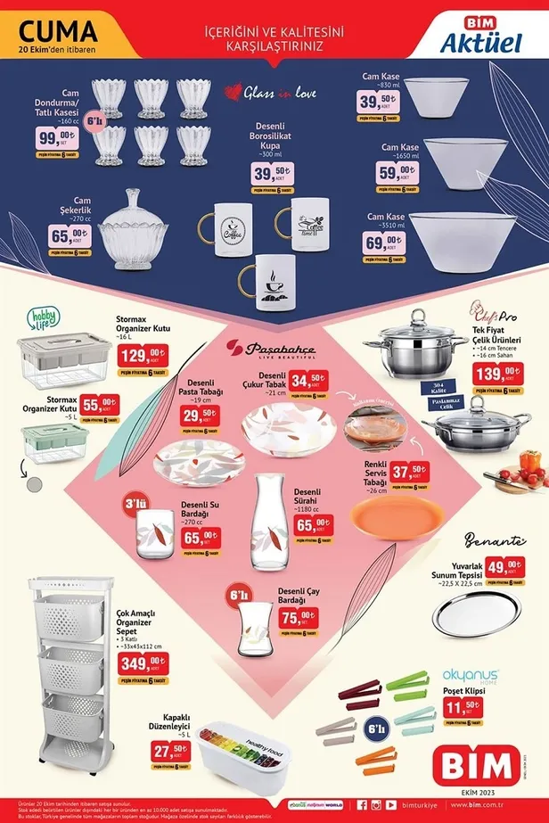 20 Ekim BİM aktüel ürünler kataloğu yayınladı! BİM’de kaşar peynir 169 TL, çay 89,50 TL, ayran 4,90 TL, beyaz peynir 79,50 TL fiyattan satışta