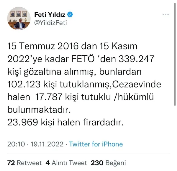 FETÖ’ye ilişkin en güncel bilgiler açıklandı: 24 bin kişi firarda 18 bin kişi tutuklu