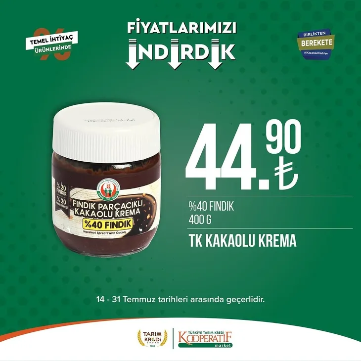 Tarım Kredi Market indirimlerinde son 6 gün! Katalogda yok yok! Çamaşır deterjanı 99.90, Ayçiçek yağı 36.90, Süzme peynir 64.90, zeytin 57.90 TL...
