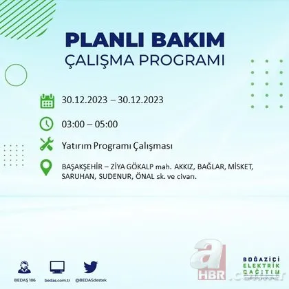 İstanbul’da elektrik kesintisi! 30-31 Aralık tarihlerinde yaşanacak! Bazı yerlerde 8 saati bulacak...