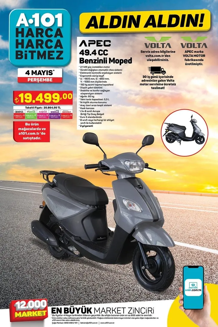 A101 güncel aktüel katalog listesi! 4 Mayıs bugün Perşembe A101’e neler gelecek? Aylık 2.166 TL’lik taksitle Benzinli Moped yerini aldı! İşte tam liste...