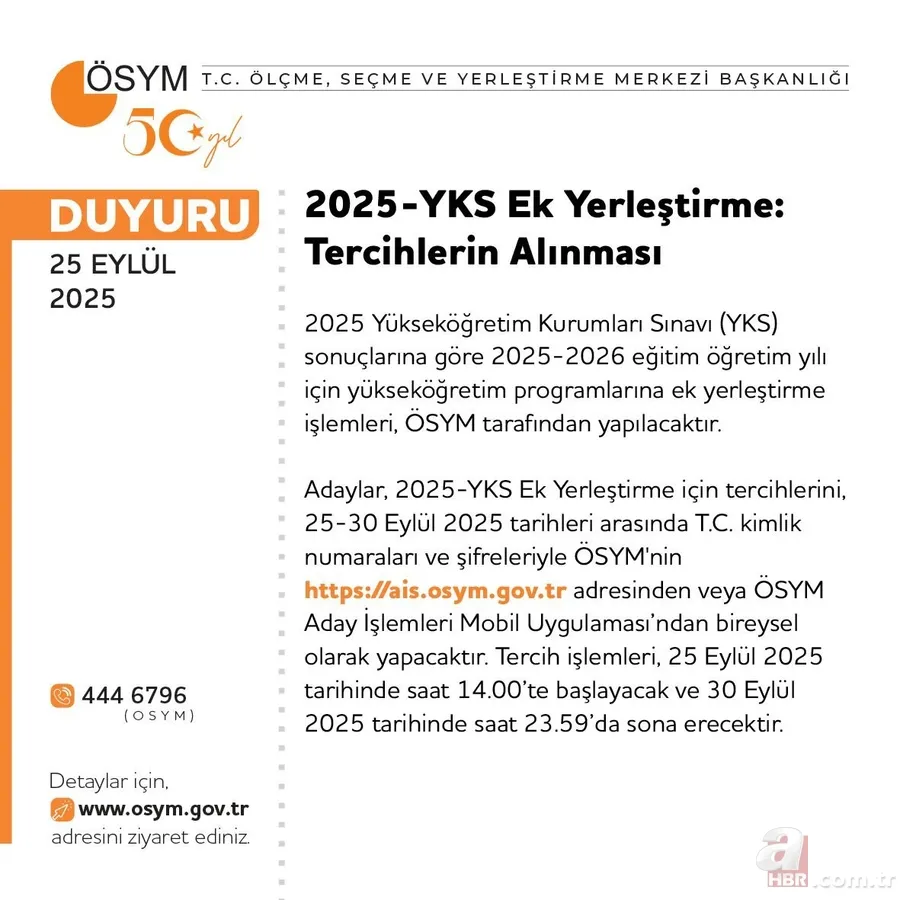 YKS EK TERCİH BAŞVURULARI başladı, kılavuz yayımlandı! 2025 YKS 2. tercihi kimler nereden yapacak? ÖSYM AİS başvuru ekranı 3