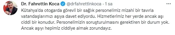 Kütahya Otogarı'ndaki sağlık personelinin ilginç aşı davetine Sağlık Bakanı Fahrettin Koca'dan destek - 1