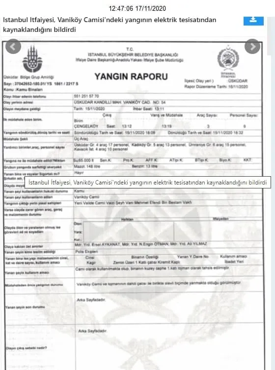 Son dakika: İşte ’Vaniköy Cami’ yangının sebebi! İtfaiye raporu açıklandı
