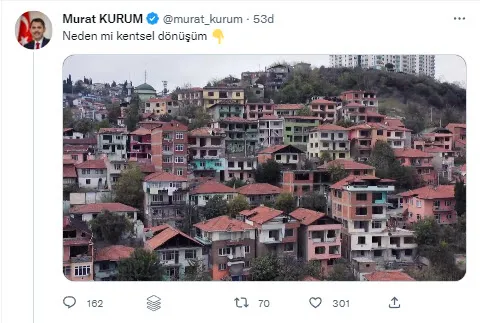 Çevre, Şehircilik ve İklim Değişikliği Bakanı Murat Kurum kentsel dönüşüm verilerini paylaştı