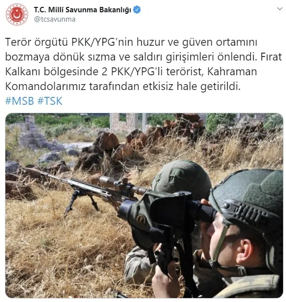 Son dakika: Fırat Kalkanı bölgesinde PKK’nın sızma girişimi engellendi