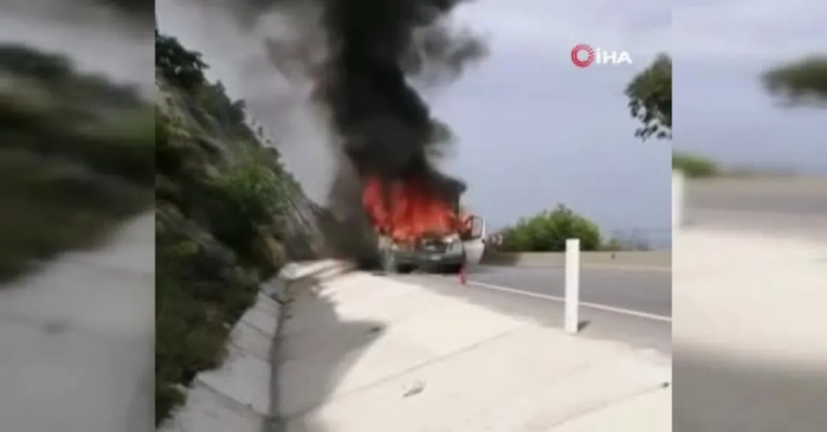Seyir halindeki kamyonet alev alev yandı