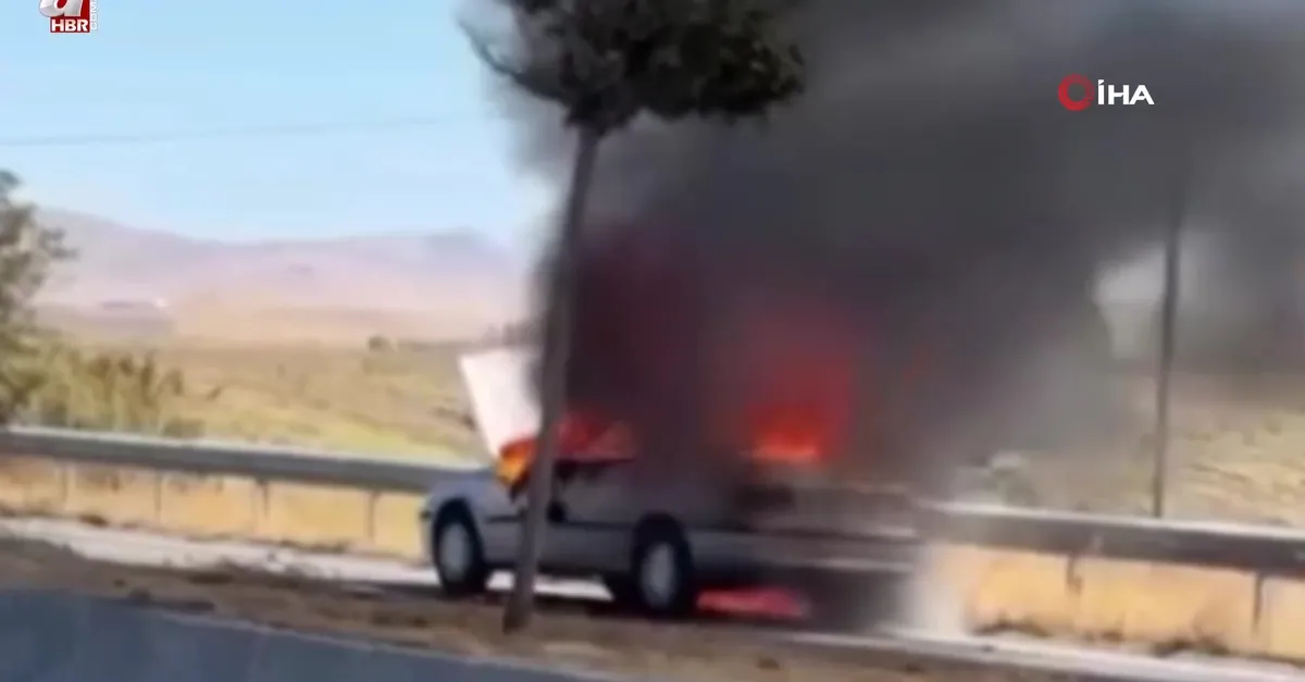 İran plakalı otomobil alev alev yandı