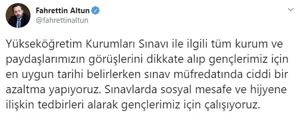 İletişim Başkanı Fahrettin Altun sınavlarda alınacak koronavirüs önlemlerini açıkladı - 1