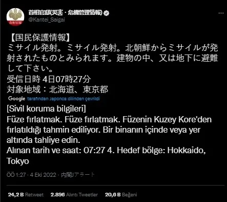 Japonya panikte! Kuzey Kore füze fırlattı: Sığınaklara gidin uyarısı