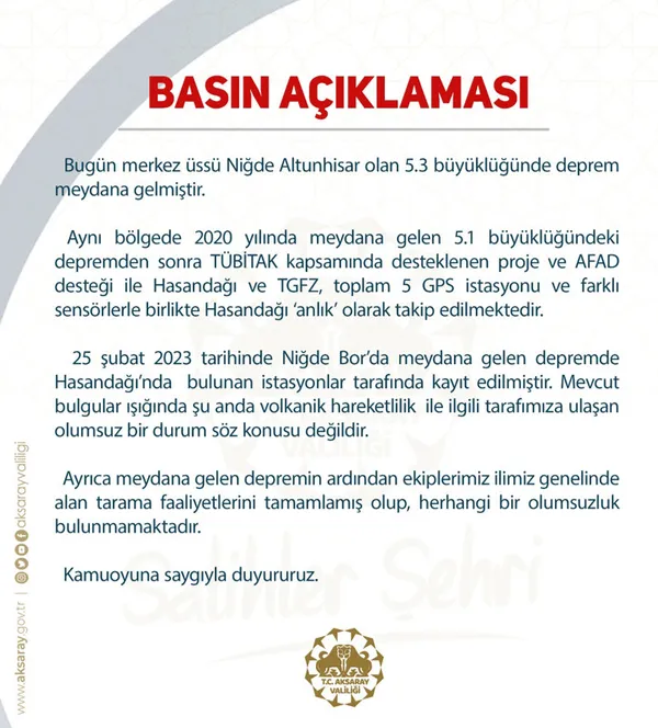 Aksaray’da volkanik hareketlilik mi var? Valilikten açıklama geldi