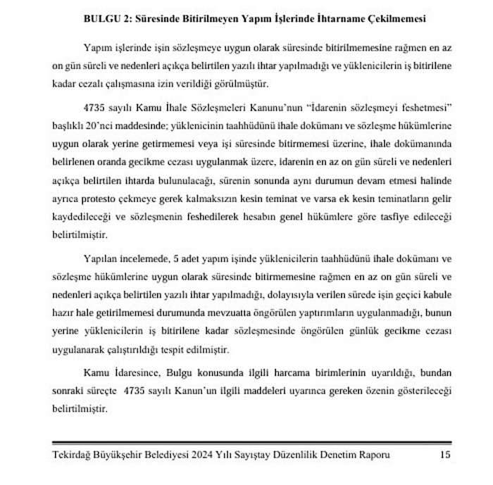 chpli-tekirdag-buyuksehir-belediyesinde-19-usulsuzluk-1764589626798.jpeg Sayıştay’ın CHP yönetimindeki Tekirdağ Büyükşehir Belediyesi için hazırladığı 2024 yılı düzenlilik denetimi raporu (İHA)