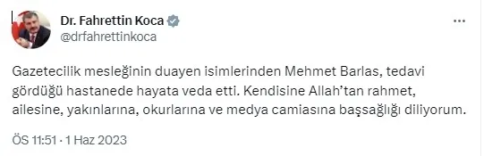 Sabah Gazetesi Başyazarı Mehmet Barlas 81 yaşında hayatını kaybetti