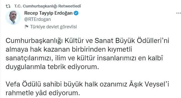 Cumhurbaşkanlığı Kültür ve Sanat Büyük Ödülleri’ni kimler aldı? Başkan Erdoğan duyurdu