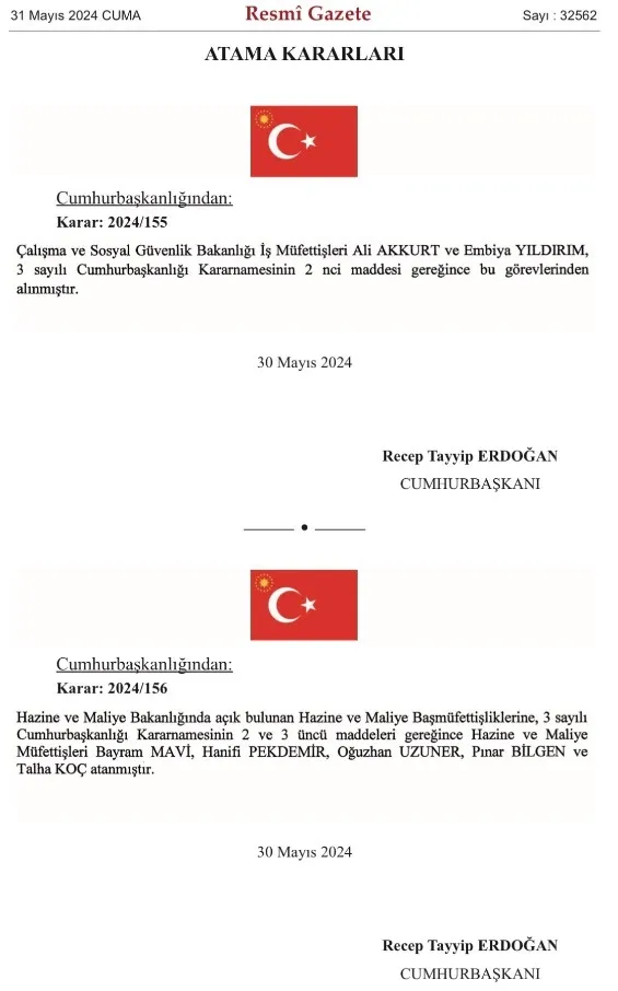 Atama kararları Resmi Gazete’de yayımlandı